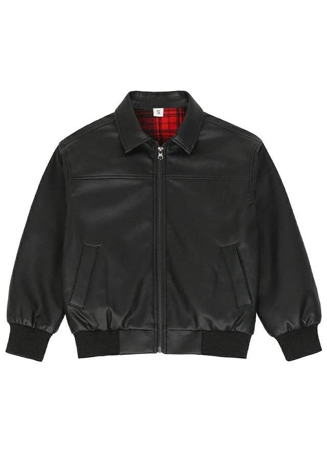 Kids Zip Up Faux Leather Jacket, Flannel Lined