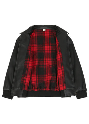 Kids Zip Up Faux Leather Jacket, Flannel Lined