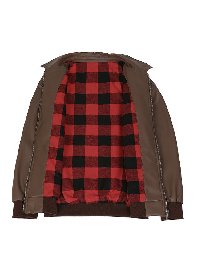 Kids Zip Up Faux Leather Jacket, Flannel Lined
