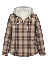 Women's Sherpa-Lined Full Zip Up Flannel Jacket with Fleece Hood
