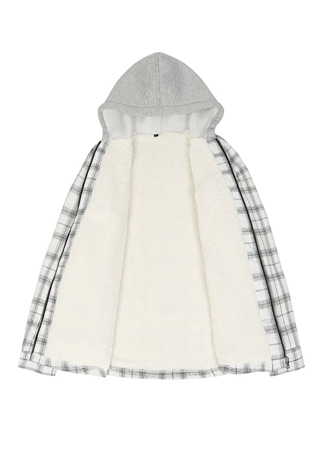Women's Sherpa-Lined Full Zip Up Flannel Jacket with Fleece Hood