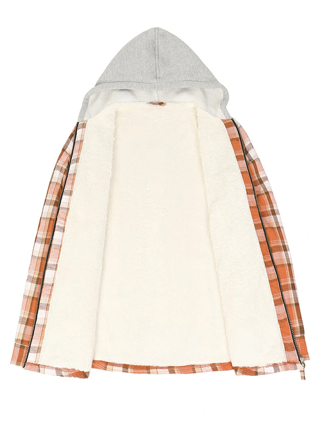 Women's Sherpa-Lined Full Zip Up Flannel Jacket with Fleece Hood