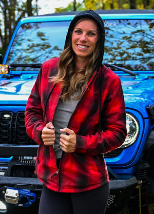 Women's Sherpa-Lined Full Zip Up Flannel Jacket with Fleece Hood