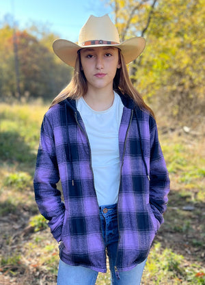 Women's Sherpa-Lined Full Zip Up Flannel Jacket with Fleece Hood