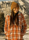 Women's Sherpa-Lined Full Zip Up Flannel Jacket with Fleece Hood