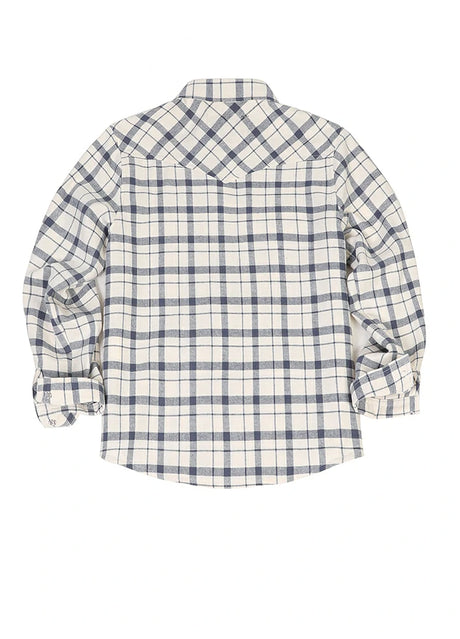 Back view of beige kid's long-sleeve western shirt