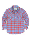 Front view of cornflower blue kid's long-sleeve western shirt