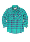Front view of green kid's long-sleeve western shirt