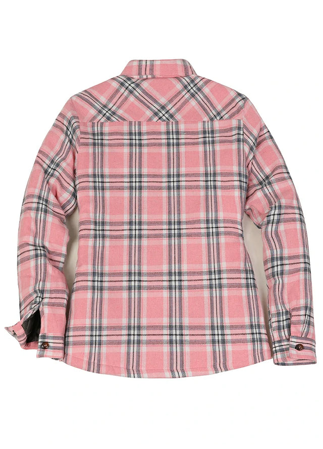 Women's Zip Up Flannel Shirt Jacket, Quilted Lined