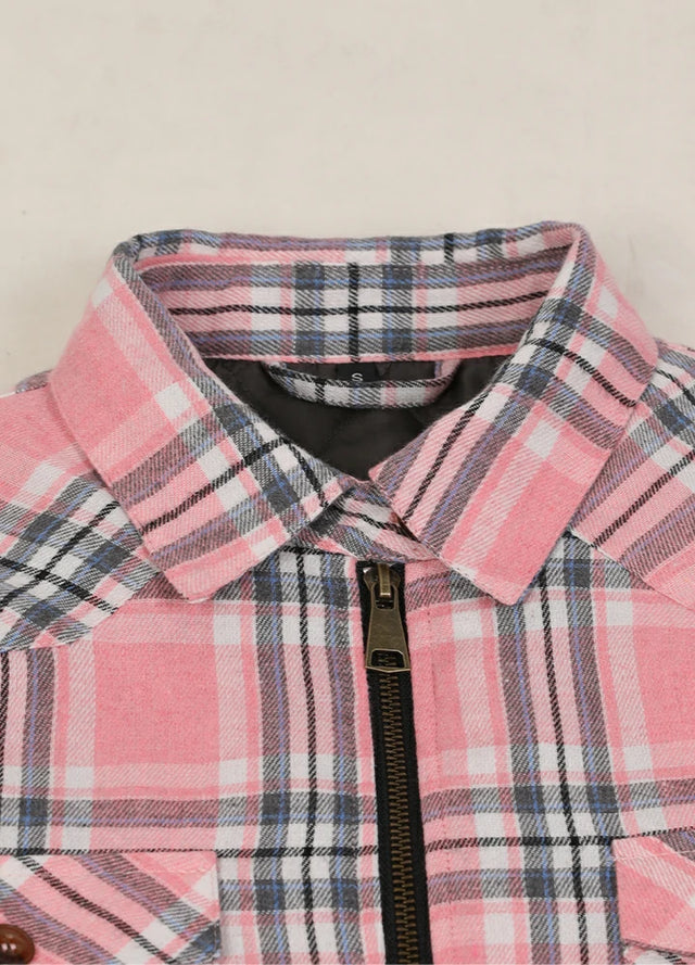 Women's Zip Up Flannel Shirt Jacket, Quilted Lined