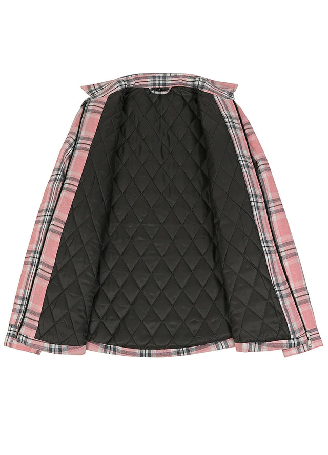 Women's Zip Up Flannel Shirt Jacket, Quilted Lined