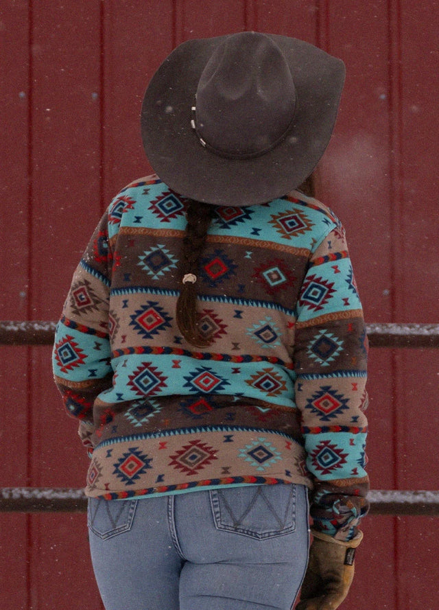 Women's Aztec Pattern Sherpa Lined Shirt Jacket