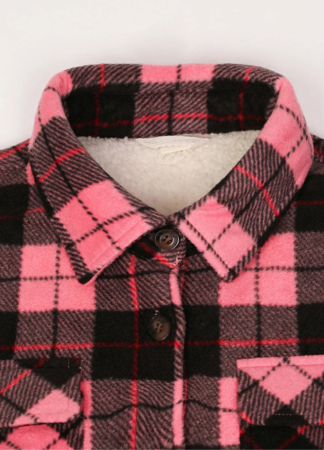 Women's Sherpa Lined Shirt Jacket Button Up Plaid Jacket
