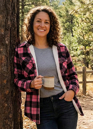 Women's Sherpa Lined Shirt Jacket Button Up Plaid Jacket