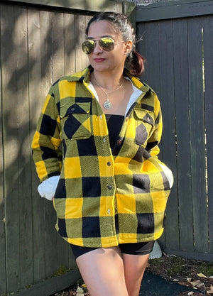 Women's Sherpa Lined Throughout Button Up Plaid Jacket