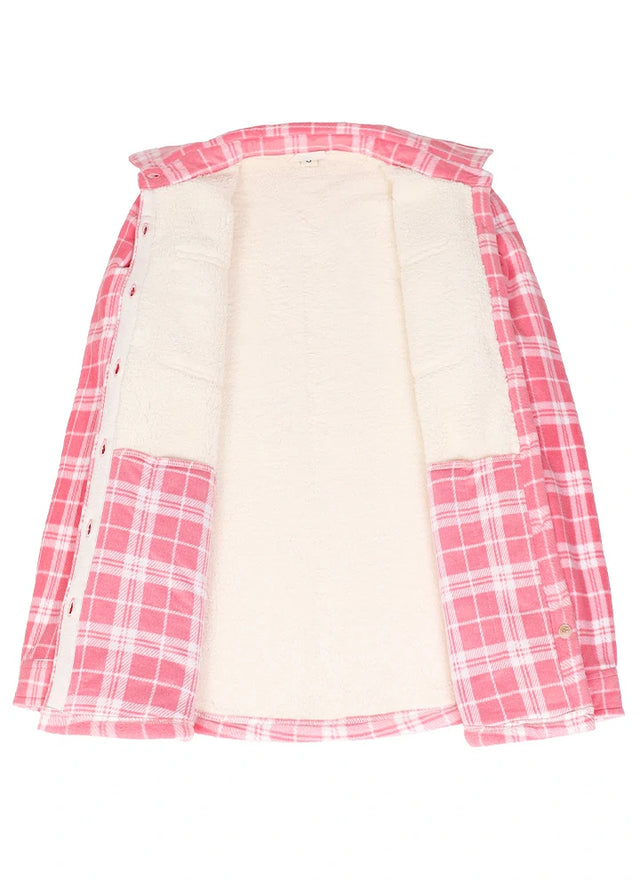 Women's Sherpa Lined Shirt Jacket Button Up Plaid Jacket