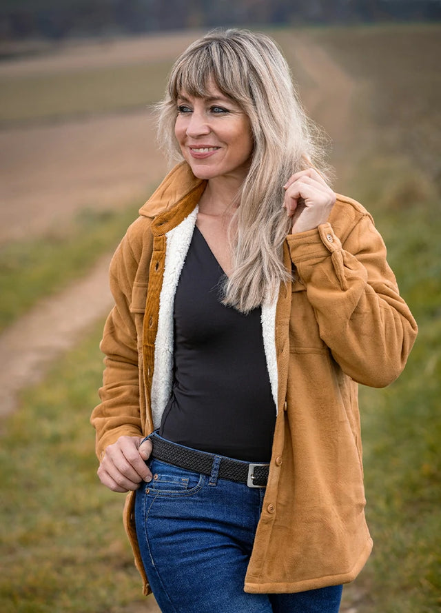 Women's Sherpa Lined Warm Shirt Jacket Button Up Winter Fleece Shirt