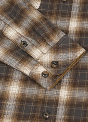 Close-up of the cuff on brown khaki men's timberline midweight flannel shirt 8oz-XR1110ZKQ-S,XR1110ZKQ-M,XR1110ZKQ-L,XR1110ZKQ-XL,XR1110ZKQ-XXL,XR1110ZKQ-3XL