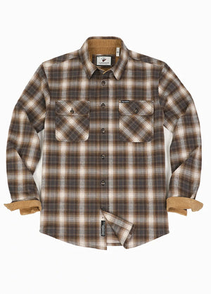 Front view of brown khaki men's timberline midweight flannel shirt 8oz-XR1110ZKQ-S,XR1110ZKQ-M,XR1110ZKQ-L,XR1110ZKQ-XL,XR1110ZKQ-XXL,XR1110ZKQ-3XL