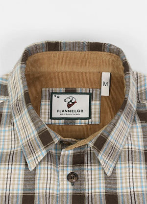 Close-up of the collar on brown blue men's timberline midweight flannel shirt 8oz-XR1110ZLS-S,XR1110ZLS-M,XR1110ZLS-L,XR1110ZLS-XL,XR1110ZLS-XXL,XR1110ZLS-3XL