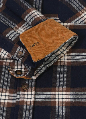 Close-up of the cuff of navy coffee men's cozy midweight flannel shirt-XR1110HB0S,XR1110HB0M,XR1110HB0L,XR1110HB0XL,XR1110HB0XXL,XR1110HB03XL