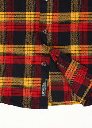 Close-up of the hem of yellow red men's durable midweight flannel shirt-XR1110LYHONG0S,XR1110LYHONG0M,XR1110LYHONG0L,XR1110LYHONG0XL,XR1110LYHONG0XXL,XR1110LYHONG03XL