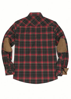 Back view of red black men's rugged ridge burlyweight performance flannel shirt-XR1111HH-S,XR1111HH-M,XR1111HH-L,XR1111HH-XL,XR1111HH-XXL,XR1111MR-3XL