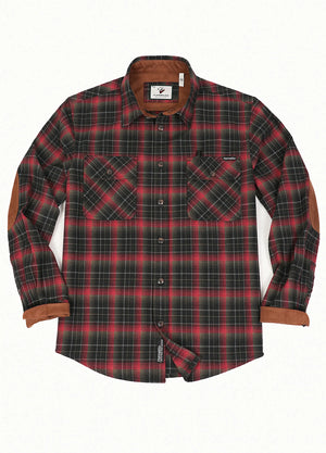 Front view of red black men's rugged ridge burlyweight performance flannel shirt-XR1111HH-S,XR1111HH-M,XR1111HH-L,XR1111HH-XL,XR1111HH-XXL,XR1111MR-3XL