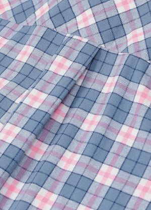 Back view of blue pink women's soft flannel shirt roll up sleeve-XR1112LF-S,XR1112LF-M,XR1112LF-L,XR1112LF-XL,XR1112LF-XXL