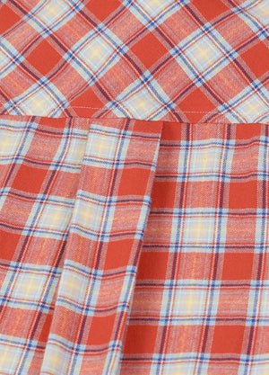 Back view of rust blue women's soft flannel shirt roll up sleeve-XR1112RDBE-S,XR1112RDBE-M,XR1112RDBE-L,XR1112RDBE-XL,XR1112RDBE-XXL