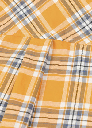 Back view of yellow plaid women's soft flannel shirt roll up sleeve-XR1112HG-S,XR1112HG-M,XR1112HG-L,XR1112HG-XL,XR1112HG-XXL