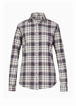 Front view of gray purple women's soft flannel shirt roll up sleeve-XR1112HZ-S,XR1112HZ-M,XR1112HZ-L,XR1112HZ-XL,XR1112HZ-XXL
