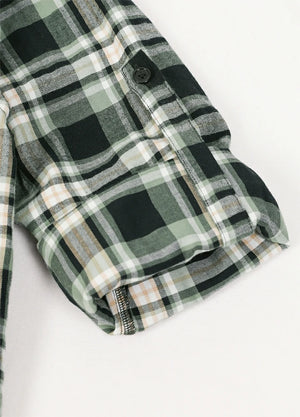 Product view of green cream women's soft flannel shirt roll up sleeve-XR1112GCM-S,XR1112GCM-M,XR1112GCM-L,XR1112GCM-XL,XR1112GCM-XXL
