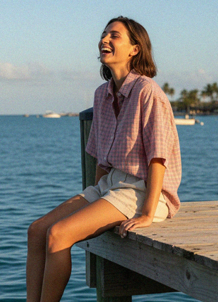 Women's short sleeve shirt lifestyle view Pink