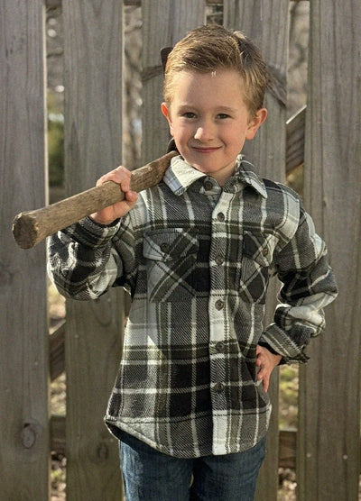 Boys Sherpa Lined Buffalo Plaid Fleece Button Down Shirt Jacket-Kids