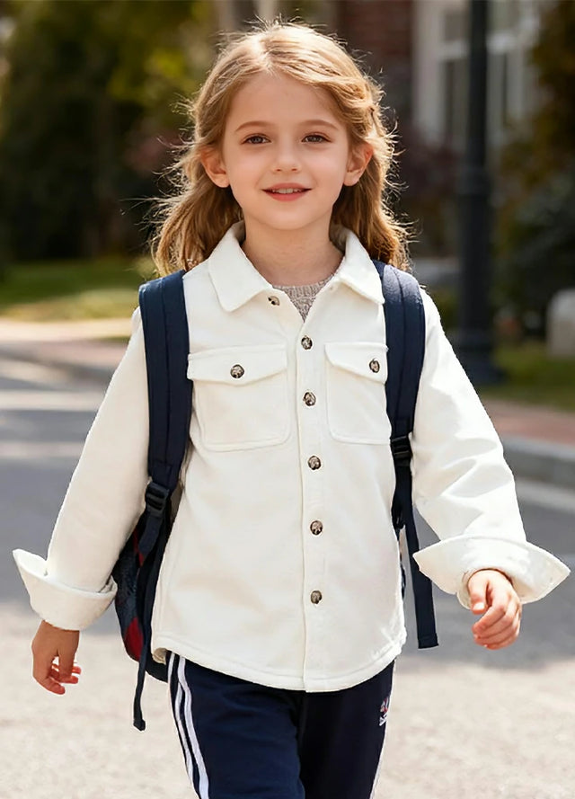 Girls Sherpa Lined Buffalo Plaid Fleece Button Down Shirt Jacket-Kids