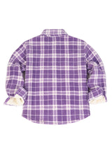 Back view of boys purple white  flannel shirt jacket