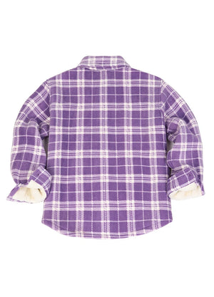 Back view of boys purple white  flannel shirt jacket