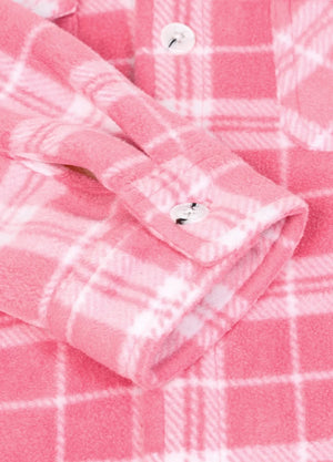 Close-up of the boys pink flannel jacket with cuffs