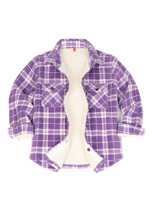 Front view of boys Purple White flannel shirt jacket