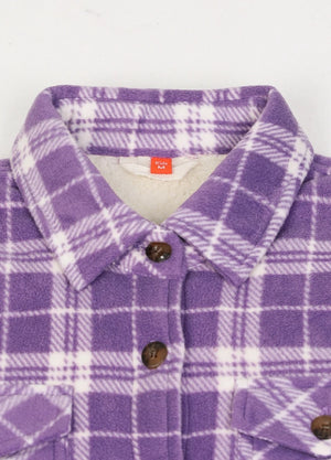 Detail of kids purple white flannel jacket with collar