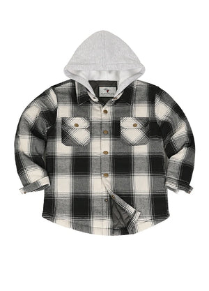 Kids Boys and Girls Quilted Lined Hooded Flannel Shirt Jacket,Snap Button