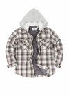 Front view of kids quilted lined hooded flannel shirt jacket