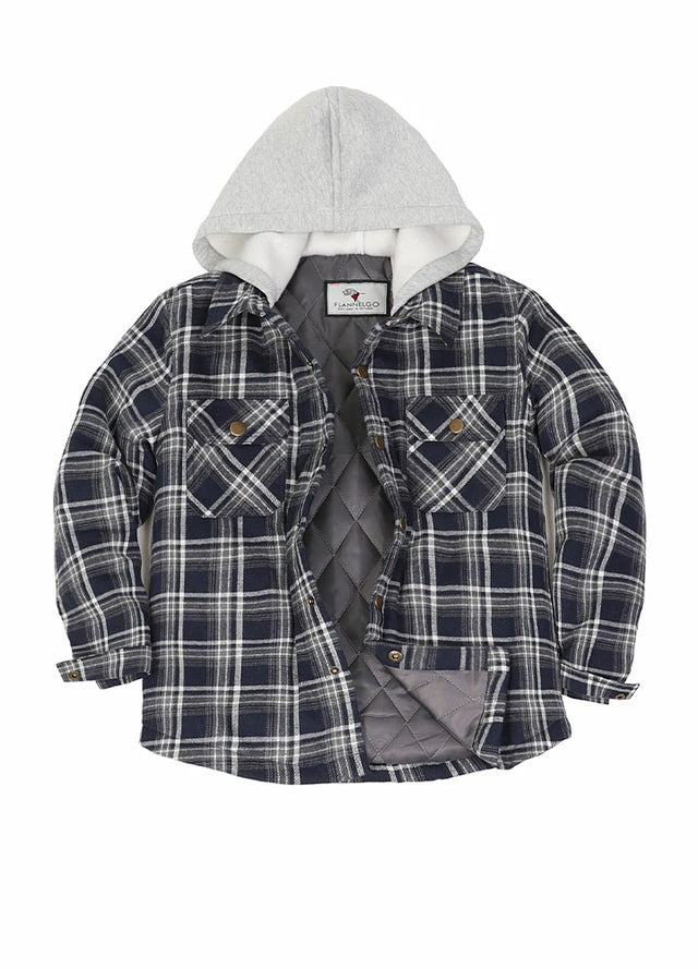 Kids Quilted Lined Hooded Flannel Shirt Jacket Snap Button FlannelGo