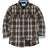 Front view of button closed coffee white men's quilted lined plaid jacket