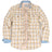 Front view of khaki men's quilted lined plaid shirt jacket