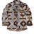 Front view of men's coffee and blue aztec shirt jacket