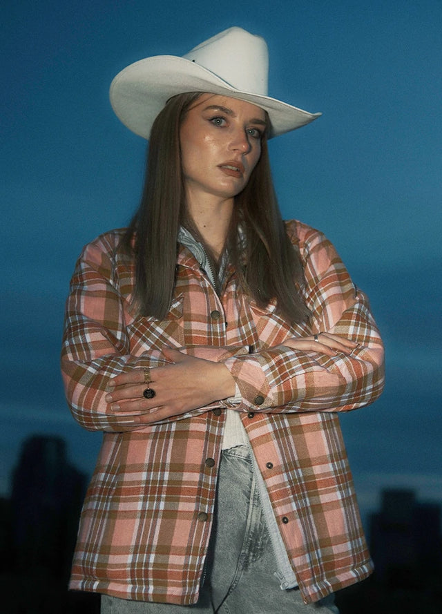 Women's Full Zip Up Quilted Lined Flannel Jacket,Snap Button Closure