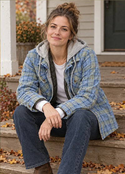Women's Full Zip Up Quilted Lined Flannel Jacket,Snap Button Closure
