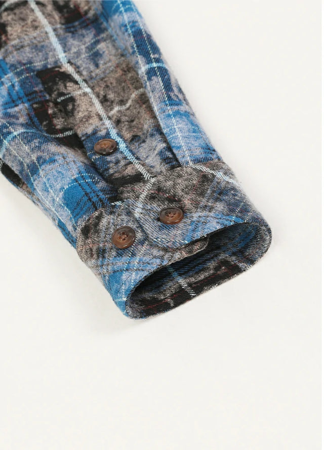 Timetrails Men's Acid Washed Plaid Flannel Shirt